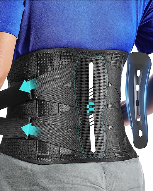 Back Brace for Lower Back Pain Relief, Carbon Fiber Support, Ergonomice Curved, Ultra-thin Air Mesh, Lightweight and Adjustale Design, Size L