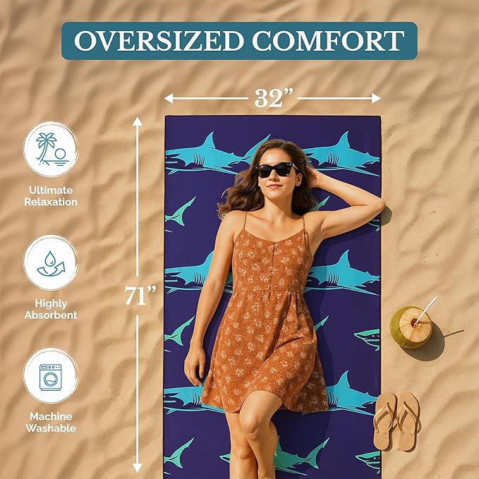 Casa Platino Pool Towels 6 Pack – Oversized 71"x32" Sand Free Microfiber Towel, Quick Dry and Lightweight with Double-Sided Prints, Beach Gifts for Women, Ideal for Travel & Camping – Lucky Bay