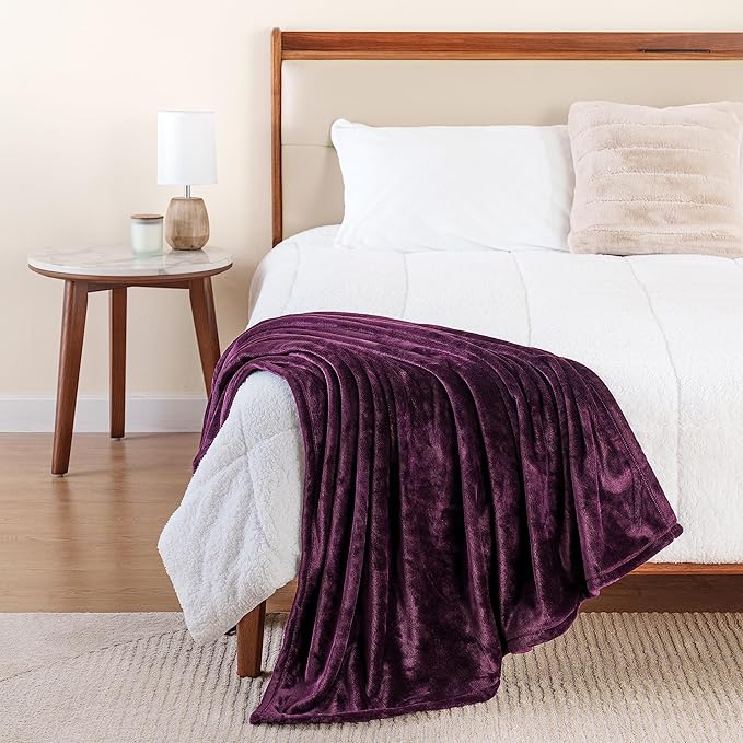 Berkshire Blanket Classic VelvetLoft® Solid Throw Blanket, Lightweight Soft Fuzzy Plush Throw Blanket for Bed and Couch, Eggplant Purple, 50x60 Inches