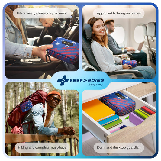 KeepGoing Travel First Aid Kit for Car, Home, Hiking, Camping and Outdoor Emergencies - First Aid Kit Travel Size TSA-Approved