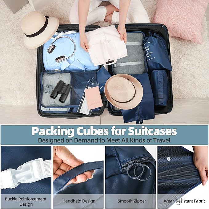10 Pcs Set Packing Cubes - Travel Packing Organizers, Expandable Suitcase Organizer, Luggage Organizer Bags