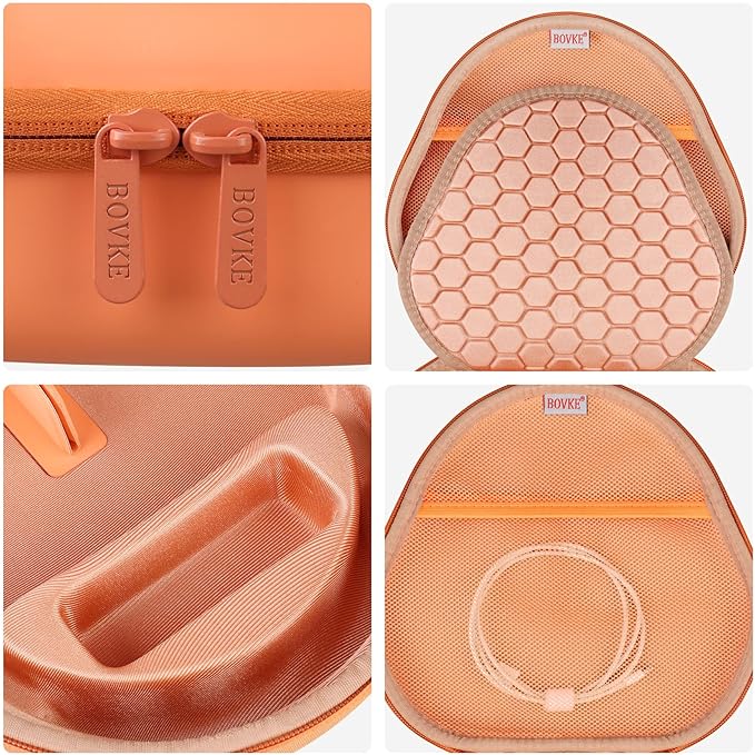 BOVKE Hard Carrying Case with Sleep Mode for Apple AirPods Max Wireless Over-Ear Headphones, AirPods Max Protective Portable Storage Bag with Mesh Pocket for USB-C Charging Cables Accessories, Orange