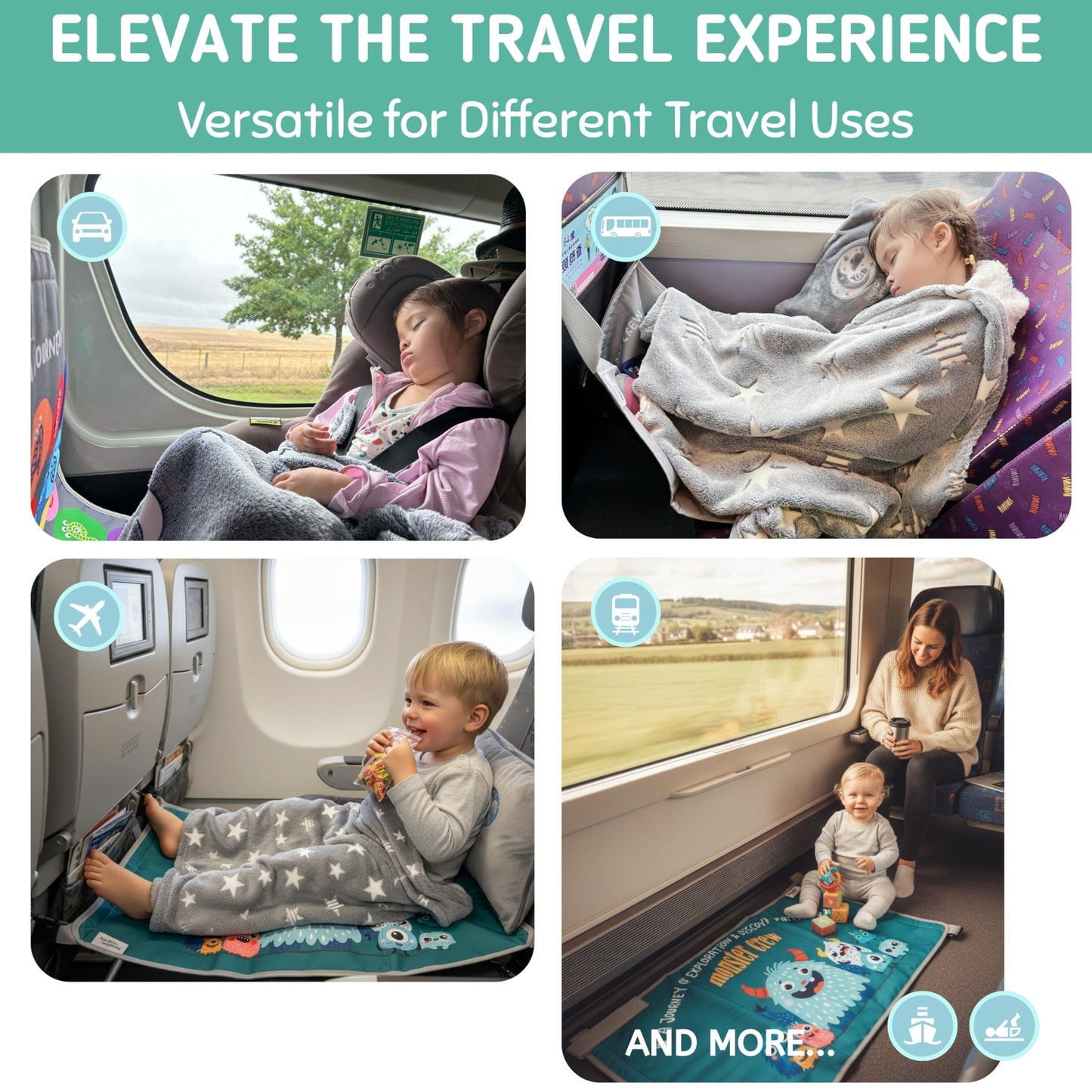 Nordfina Designs Kids Airplane Bed & Footrest 3-in-1 Kit |Baby Travel Essential |Kids Travel Essentials |Long Flight Must Haves |Bed for Toddlers 1-3 |Toddler Must Haves |Airplane Gadgets