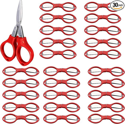 30 pieces Mini Travel Folding Scissors, small Foldable Portable Scissors, Bulk (Red)