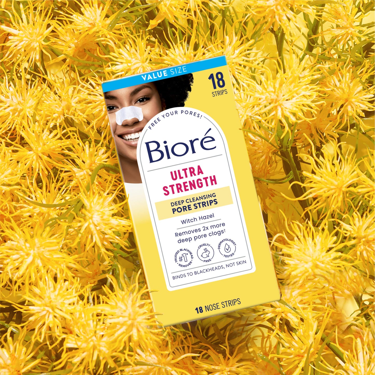 Bioré Witch Hazel Ultra Strength Blackhead Remover Pore Strips, Clears Pores up to 2x More than Original Pore Strips, features C-Bond Technology, Oil-Free, Non-Comedogenic Use, 18 Count