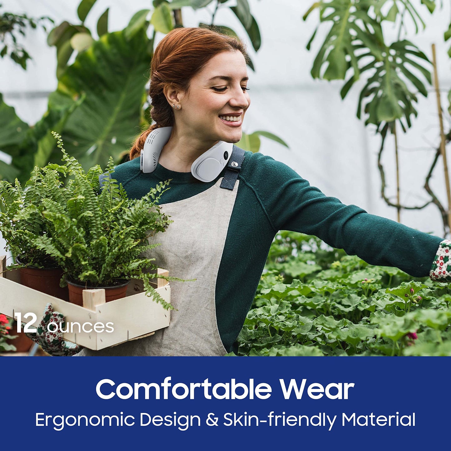 HomePlus Cooling Neck Fan, 2-in-1 Neck Air Conditioner Portable Rechargeable, Wearable Personal Fan, 4400mAh Large Battery, Ergonomic Design, Navy Blue