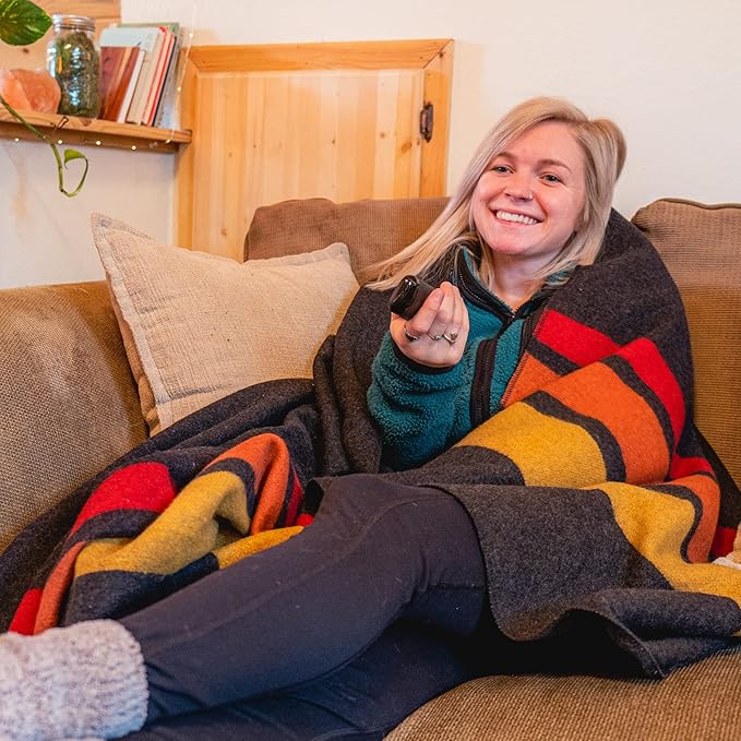 Arcturus Rainier Wool Blanket - Warm, Heavy, Washable, Bed Blanket | Great for Home & Camping (Sunset Peak, King)