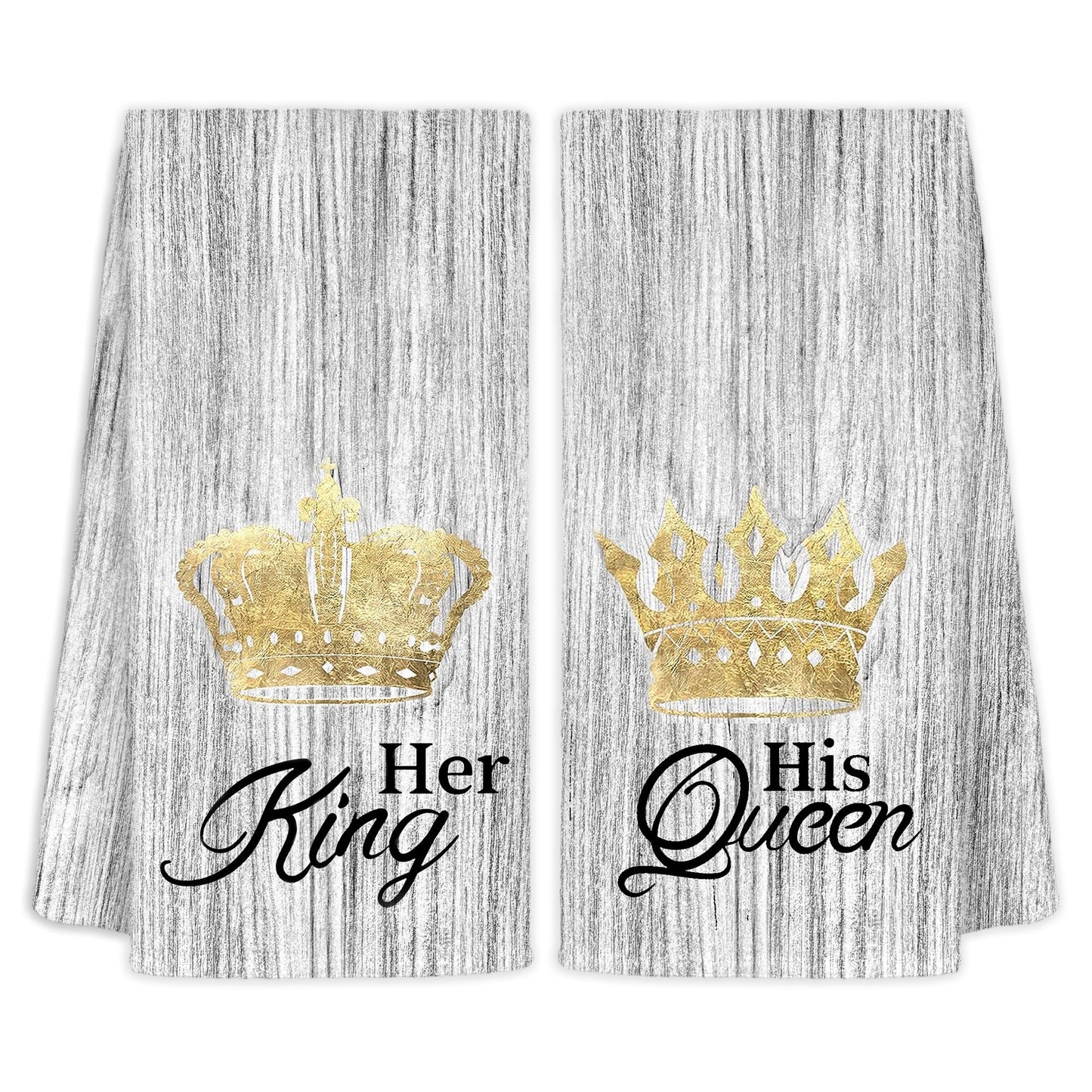 CIOJUNE His and Hers Kitchen Towels Set of 2 - Wedding Engagement Gifts for Newlyweds Couples Bride and Groom, Just Married Honeymoon Gifts, King and Queen Decorative Hand Towels for Bathroom 16x24