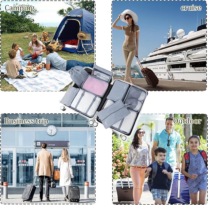 9 set Packing Cubes for Travel,Effortless Organization Cube for Quick Packing& Unpacking, Travel Must Have Suitcase Organizer Essentials for any Journey,Cruise,Business trip,Camping,hiking,Vacation.