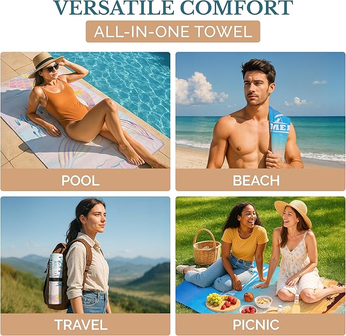 Casa Platino Beach Towel 2 Pack – Extra Large 32"x71" Quick Dry Microfiber Towels, Lightweight Sand Free Travel Towel for Pool, Camping & Beach Essentials for Women – Beni