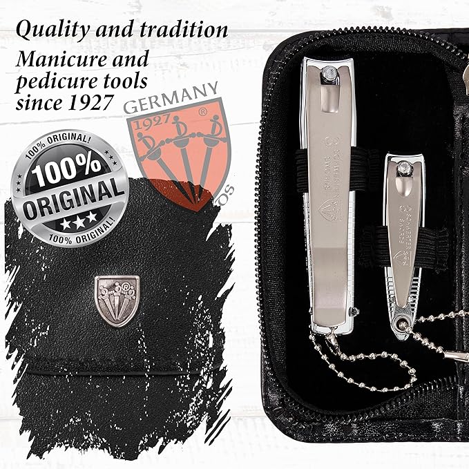 3 Swords Germany - brand quality 3 piece manicure pedicure grooming kit set for professional finger & toe nail care tool clipper fashion leather case in gift box, Made by 3 Swords (00811)