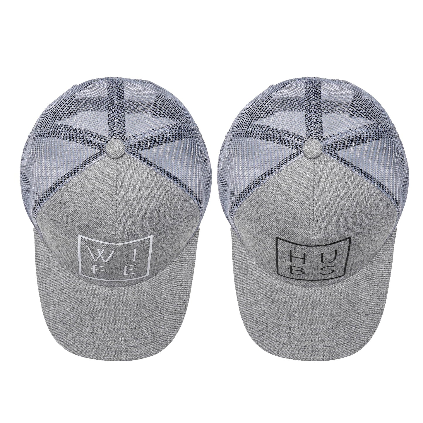 Heather Gray Hubs and Wife Trucker Hats Set of 2 Mr and Mrs Gifts Wedding Gifts for Couples Honeymoon Essentials/Outfits Bride and Groom Gifts His and Hers Hats Engagement The Marriage Gifts