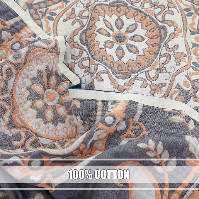 Boho Throw Blanket for Bed 100% Cotton Ultra Soft Rustic Quilt Fall Blanket Floral Printed Farmhouse Decor Bed Blankets,60"×80" All Season Rustic Throw for Sofa Couch Chair