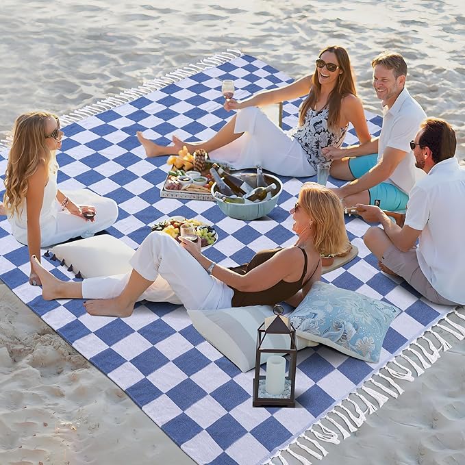 Jumbo Turkish Beach Towel Blanket Picnic Outdoor Mat Oversized Sandproof Fast Dry Thin Extra Large Xl Big Huge Compact Cotton Cute Summer Vacation Gifts Travel Essential Cruise Ship Item Navy Blue
