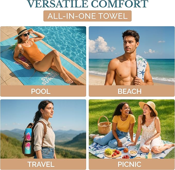 Casa Platino Oversized Beach Towel 2 Pack – Extra Large 32"x71" Lightweight Microfiber, Quick Dry & Sand Free, Perfect for Pool, Beach or Camping – Ideal for Summer Travel – Devil