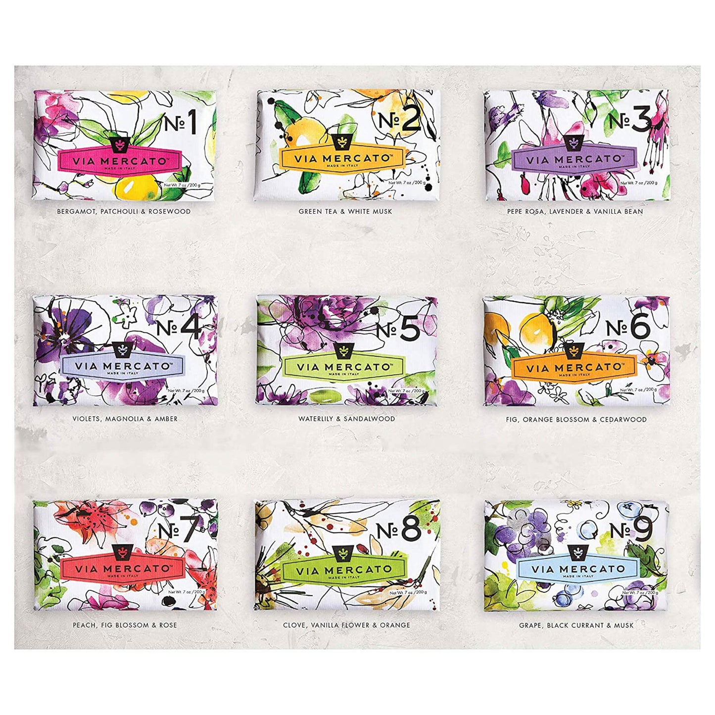 Via Mercato Italian Soap Bar (200 g), No. 4 - Violets, Magnolia & Amber