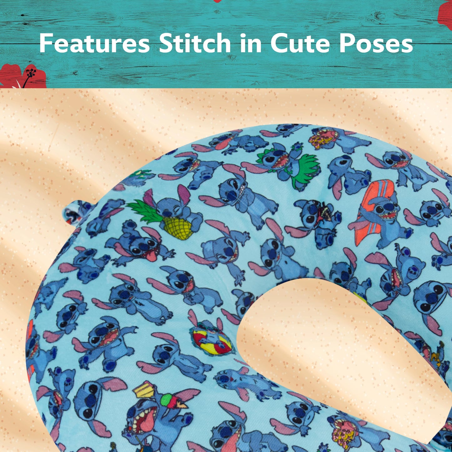 Disney Stitch Kids Travel Neck Pillow for Airplane, Car and Office Comfortable and Breathable, Blue