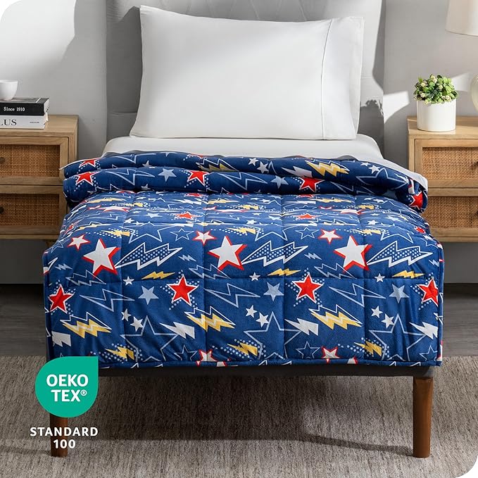 Bare Home Weighted Blanket Twin or Full Size 7lb (40" x 60") - Minky Fleece - Premium Heavy Blanket Nontoxic Glass Beads (Superhero, 40"x60")