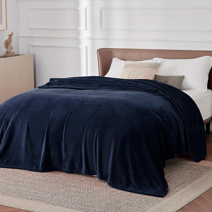 Bedsure GentleSoft Navy Fleece Blankets Queen Size - Bed Blanket Blue Soft Lightweight Plush Fuzzy Cozy Luxury Microfiber, 90x90 inches