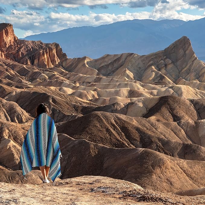 Authentic Extra Large Mexican Blanket - Handwoven Yoga, Serape, Artisanal Falsa, Beach, Camping, Picnic, Outdoor Blanket (King Turquoise)