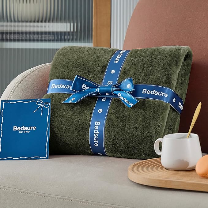 Bedsure Fleece Blankets King Size Oive Green - Bed Blanket Soft Lightweight Plush Cozy Fuzzy Luxury Microfiber, 108x90 inches