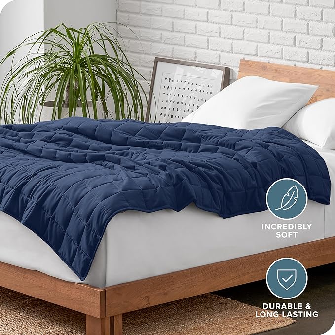 Bare Home Weighted Blanket Full or Queen Size 12lb (48" x 72") for Adults - All-Natural 100% Cotton - Premium Heavy Blanket Nontoxic Glass Beads (Dark Blue, 48"x72")