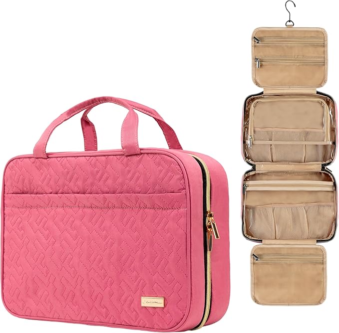 Carrywell |Not Made In China| Hanging Toiletry Travel Bag For Women, Makeup Organizer Case, Water-Resistant Cosmetic Bag For Full-size Containers, Toiletries (Rosewood Pink, Medium)