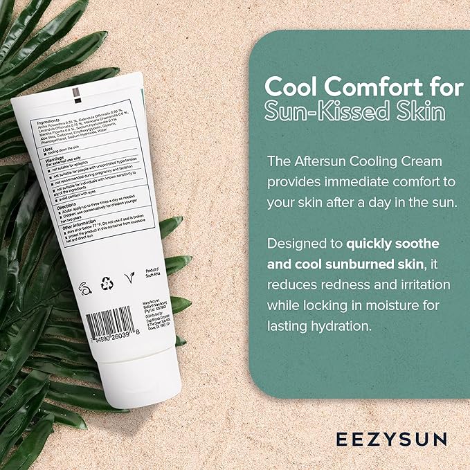 AfterSun Cooling Cream | Vegan AfterSun Care with Aloe Vera, Tea Tree Oil, & Chamomile to Soothe, Hydrate, & Repair Sunburn | Dermatologically Tested 3.3 FL OZ