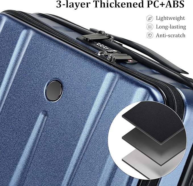 16" Carry On Briefcase Luggage with 2 Laptop Compartments, Lightweight Hardshell Suitcase with Spinner Silent Wheels, for Commute Work Business Trip, Dark Blue