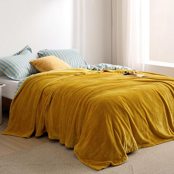 Bedsure Fleece Blanket Queen Blanket Gold Yellow - Bed Blanket Soft Lightweight Plush Fuzzy Cozy Luxury Microfiber, 90x90 inches