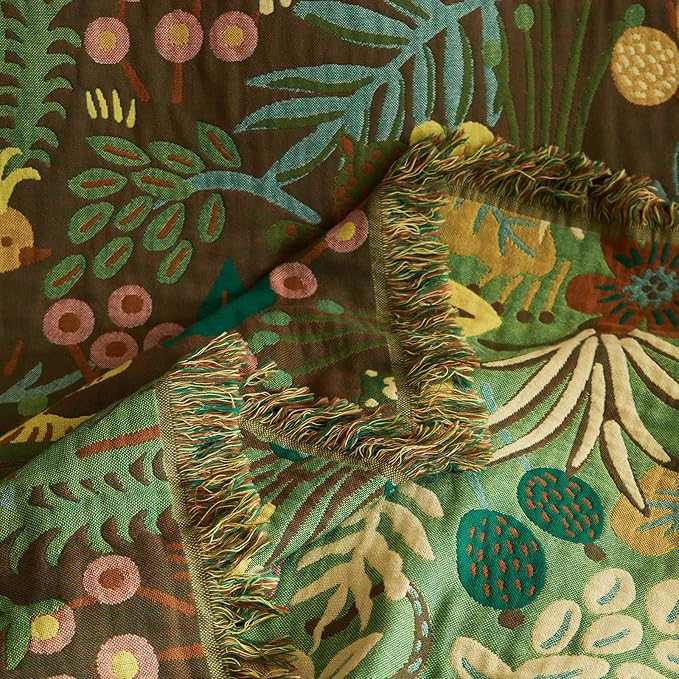 Boho Throw Blanket for Bed 100% Cotton Ultra Soft Rustic Quilt Fall Blanket Forest Tiger Printed Farmhouse Decor Bed Blankets,60"×80" All Season Rustic Throw for Sofa Couch Chair