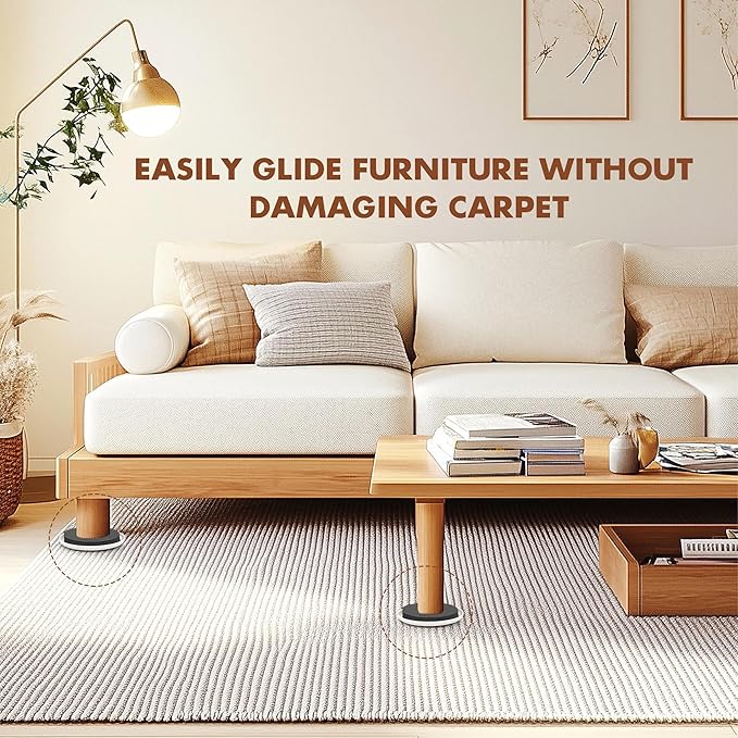 16-Pack Furniture Sliders for Hardwood Floors & Carpet, Save 80% Effort, Safely and Easily, The Glide Tool Set for Heavy Furniture and Appliances, Reusable Moving Pads (8 Plastic & 8 Felt)
