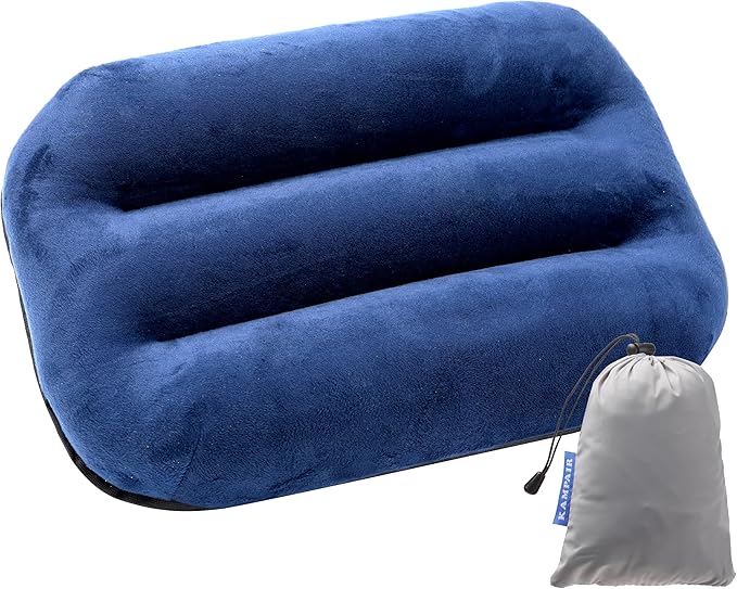 Ultralight Inflatable Camping Pillow for Sleeping – Soft Velvet Cover, Compact & Portable, Ergonomic Neck Support, Machine Washable Air Pillow, Perfect for Travel, Hiking, Backpacking – Blue