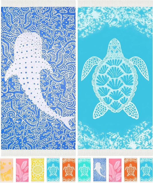 2 Pack Turkish Beach Towels with Bag Quick Dry Sand Free Soft Absorbent Adult Bath Pool Swim Long Wide Stripe Towel Cloud Linen Sandfree Chamois Mat Summer Thing Lightweight Thin Travel Blue