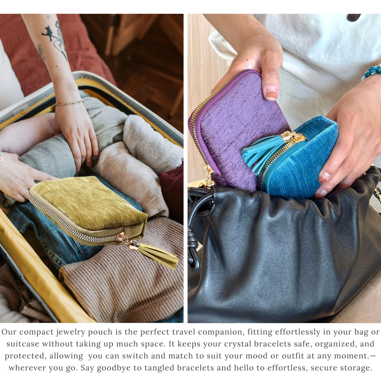 CHIMORY 2025 New Travel Jewelry Case – Portable Organizer for Rings, Bracelets, & Bangles with Tassel Zipper, Elegant Jewelry Roll for Journey, Crystal Jewelry Storage Pouch, Mini, Avocado Green