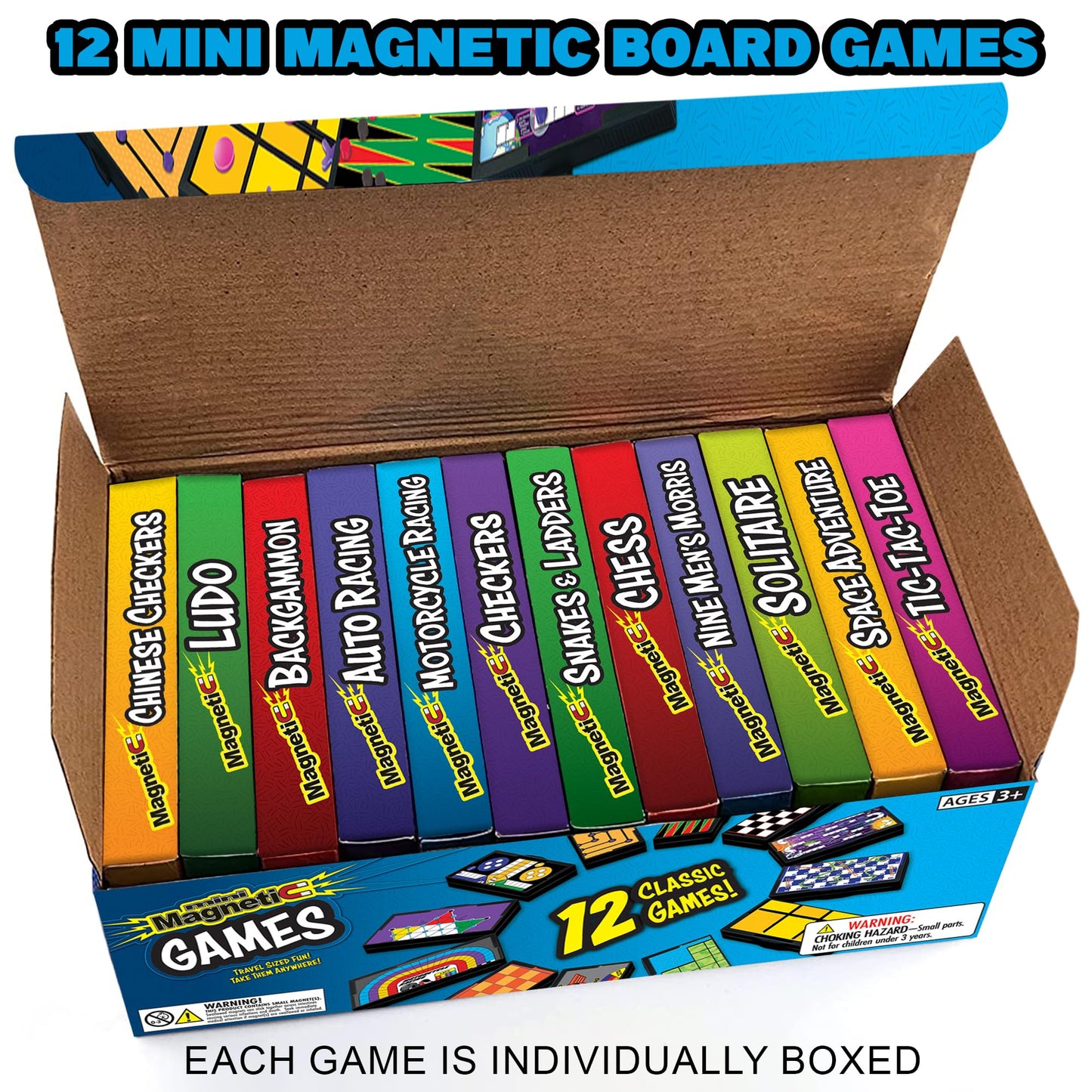 Gamie Magnetic Board Travel Games for Kids, Set Includes 12 Retro Fun Games - 5" Compact Design - Individually Boxed - Teaches Strategy & Focus, Great for Road Trip/Travel/Camping, Gift for Ages 6+
