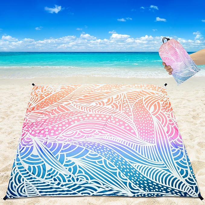 AISPARKY Beach Blanket Waterproof Sandproof Extra Large Beach Mat 79" X 83"/120"x108" for 2-8 Adults Quick Drying Durable Outdoor Picnic Mat for Travel, Camping, Hiking