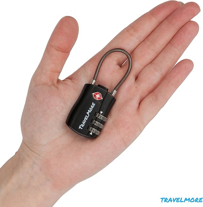 2 Pack TSA Approved Travel Combination Cable Luggage Locks for Suitcases & Backpacks - Black