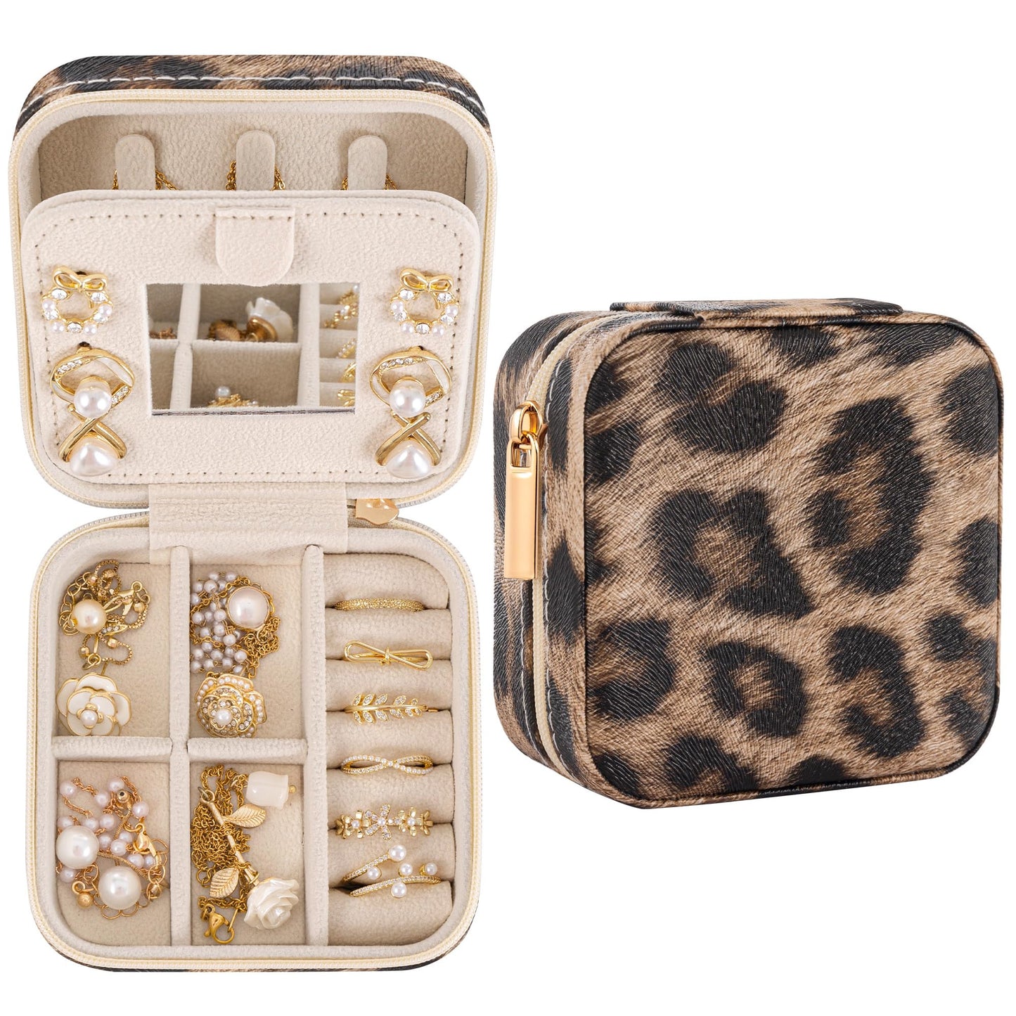 Nymtavia Leopard Print Jewelry Box, Cheetah Travel Jewelry Case for Women Girl, Animal Small Jewelry Organizer, Birthday Graduation Gift