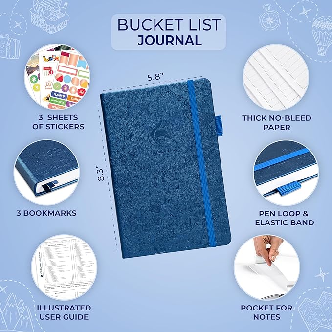 Clever Fox Bucket List Journal – Inspirational Book for Memories & Adventures – Motivational Bucket List Notebook for Couples, A5 (Mystic Blue)