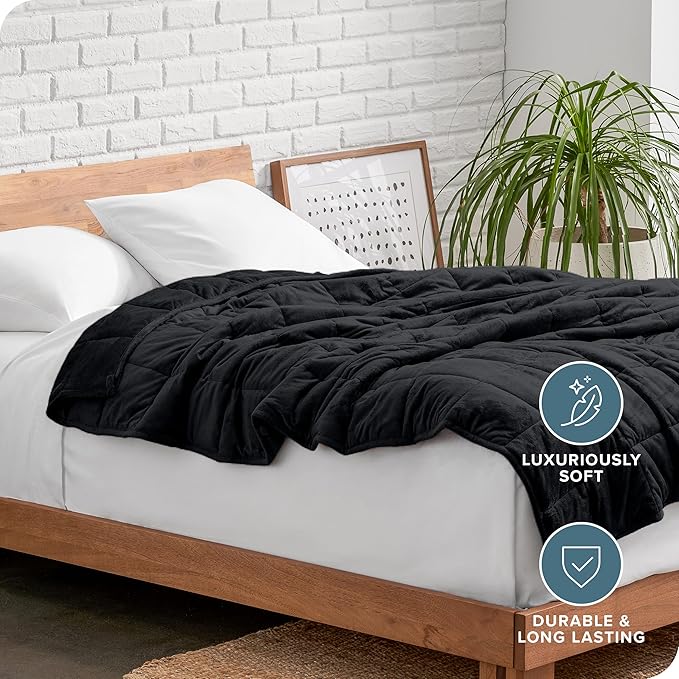 Bare Home Weighted Blanket Twin or Full Size 7lb (40" x 60") - Minky Fleece - Premium Heavy Blanket Nontoxic Glass Beads (Black, 40"x60")