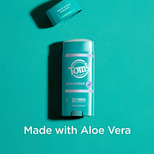 Tom’s of Maine Unscented Aluminum Free Natural Deodorant For Women & Men | Goes on Clear | Odor & Wetness Protection | Naturally Derived and Moisture-Locking Ingredients | 3.25 oz (2 Pack)