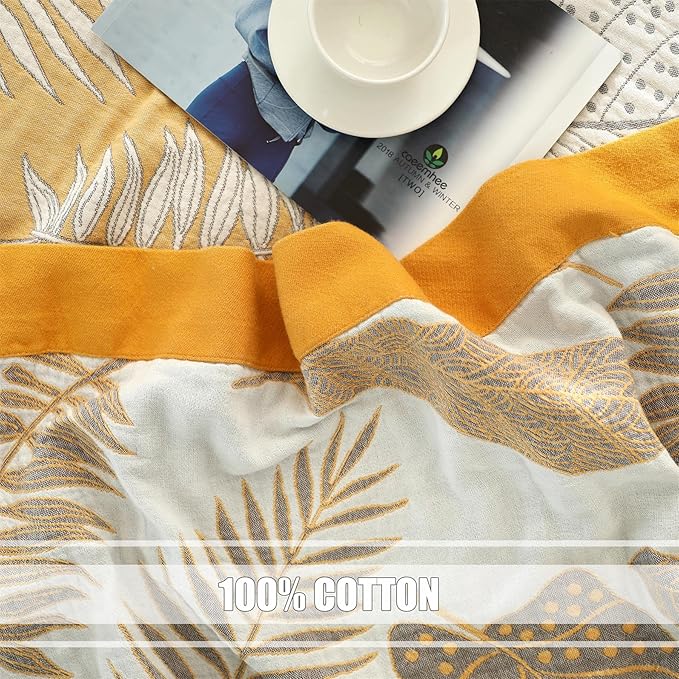 Boho Throw Blanket for Bed 100% Cotton Ultra Soft Rustic Quilt Fall Blanket Floral Printed Farmhouse Decor Bed Blankets,60"×80" All Season Rustic Throw for Sofa Couch Chair