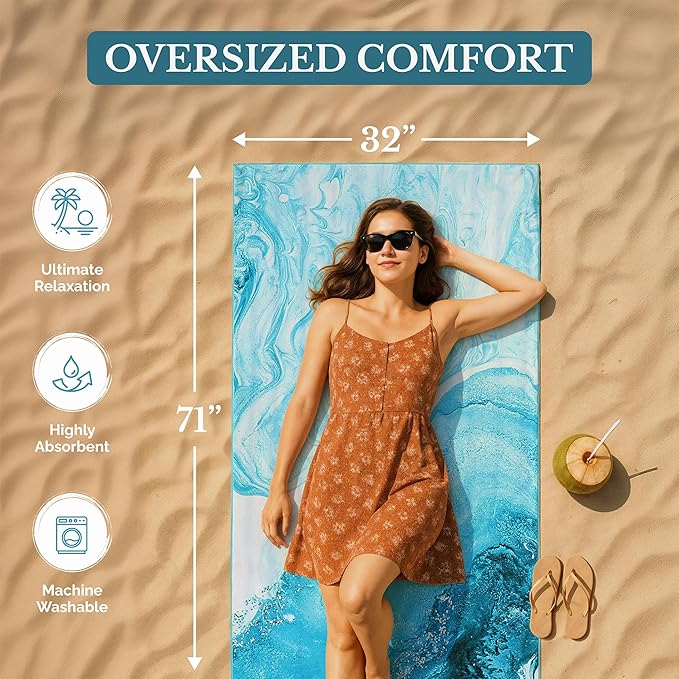 Casa Platino Beach Towels 2 Pack – Extra Large 32"x71" Quick Dry Towel, Lightweight Microfiber Beach Towel for Pool, Camping & Travel – Ideal for Summer, Travel, Poolside & Beach – Sauble