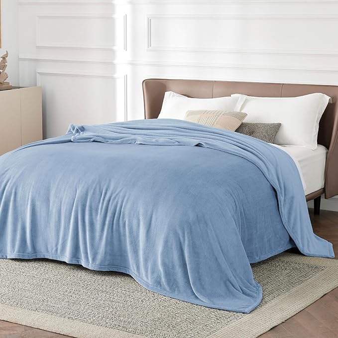 Bedsure GentleSoft Fleece Bed Blankets Queen Size Light Blue - Soft Lightweight Plush Fuzzy Cozy Luxury Blanket Microfiber, 90x90 inches