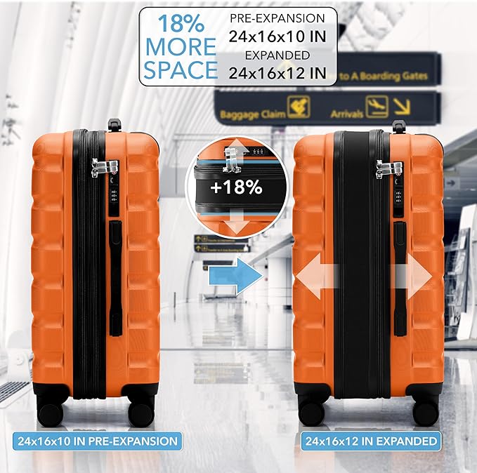 24x16x10 Expandable Carry On Suitcase Hardside TSA Lock USB C Lightweight Luggage Silent Double Spinner Wheels Maximum Overhead Carry-On Bag For Virgin & South West Approved Airlines