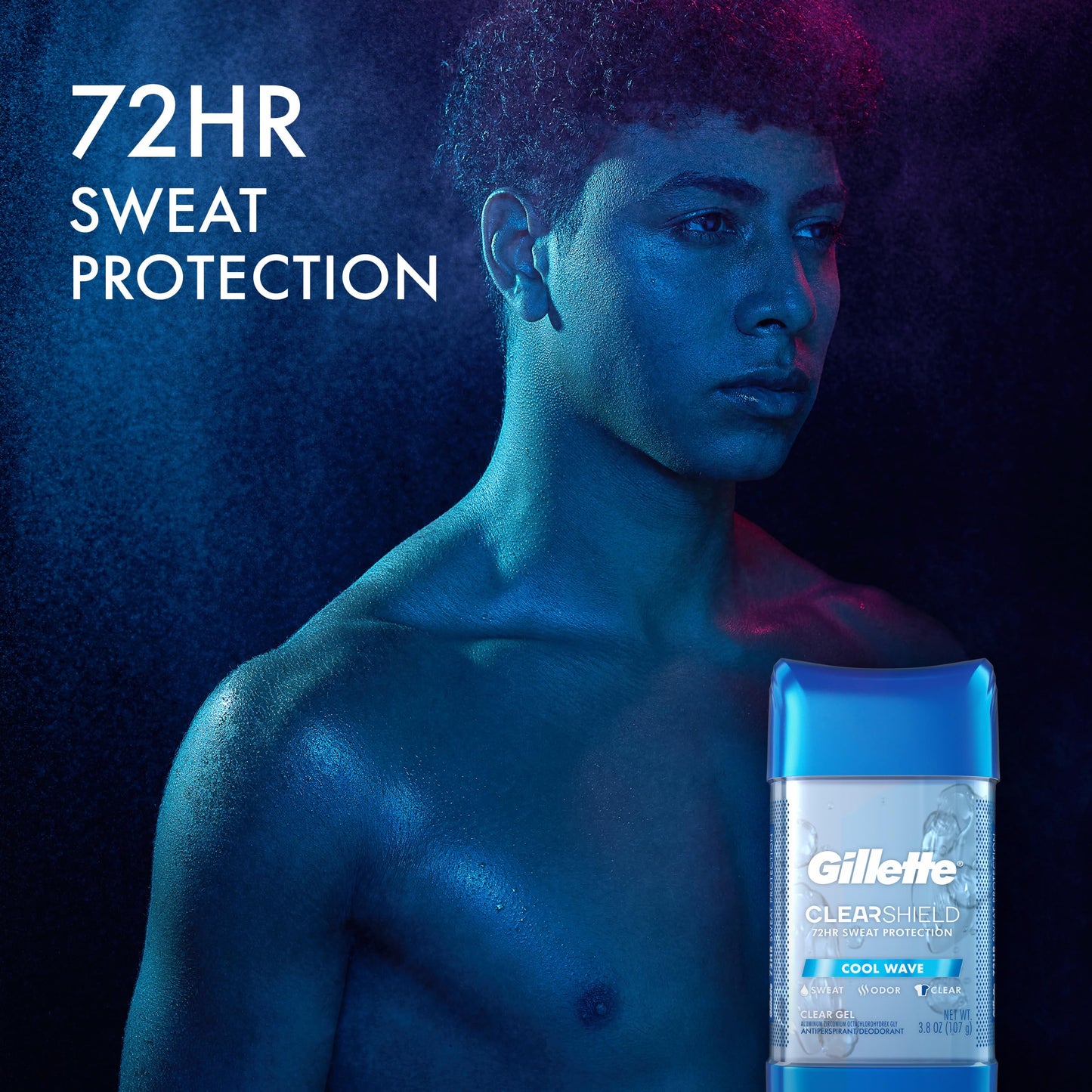 Gillette Antiperspirant and Deodorant for Men, 72hr Sweat & Odor Protection, Long Lasting Freshness, Anti-White Mark Technology, Clear Gel, Cool Wave Scent, 3.8 oz