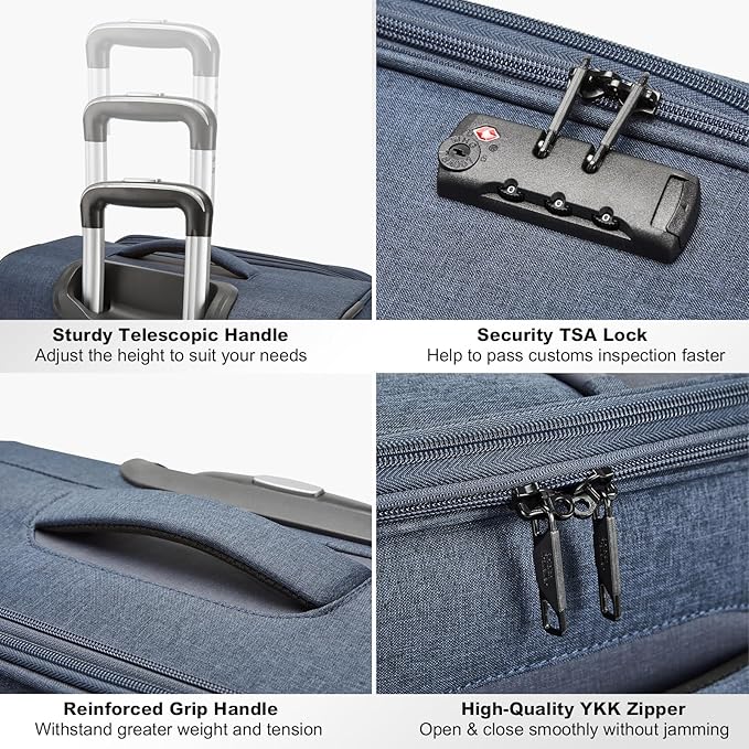 Kono 20 Inch Softside Carry On Luggage Airline Approved 20 Inch Spinner Wheels Lightweight Waterproof Suitcase with TSA Lock for Business Travel (Small, Navy Blue)