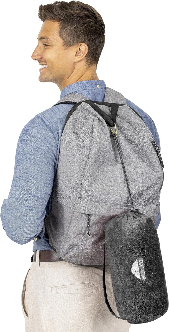 BlueHills Travel Blanket Pillow Rolled Premium Soft Plush Airplane Throw Traveling Accessories Gifts Compact in a Bag 70 X 48 inches Long Plane Flight Portable Lightweight Black R05