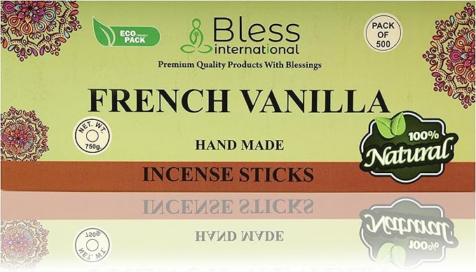 Bless-French-Vanilla 100%-Natural-Handmade-Hand-Dipped-Incense-Sticks Organic-Chemicals-Charcoal-Free Purification-Relaxation-Positivity-Yoga-Meditation Best-Woods-Scent (500 Sticks(26 OZ))
